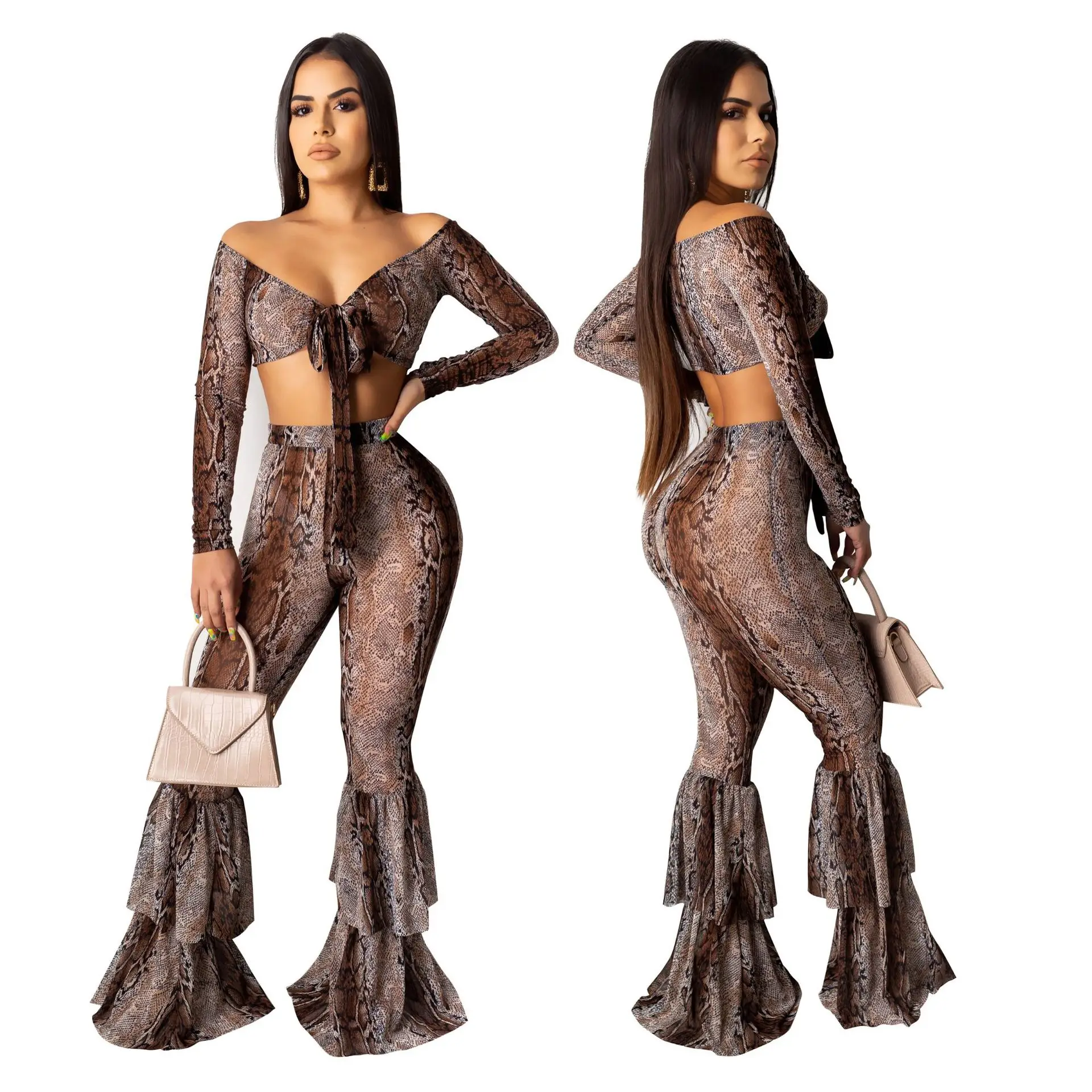 Сексуальная Повседневная одежда спортивный костюм для женщин Леопардовый принт