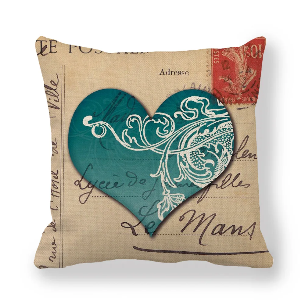 Льняная наволочка в виде сердца для дивана на День святого Валентина льняная