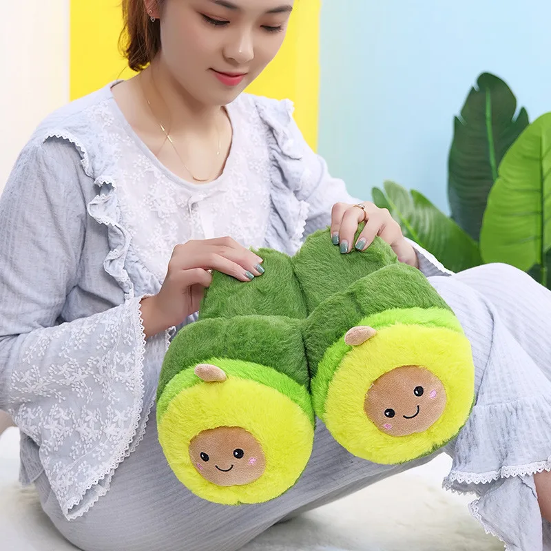 

Kawaii Plush Avocado Slippers Fruit Toys Cute Pig Cattle Alpaca Warm Winter Adult Shoes Doll Women Household Products