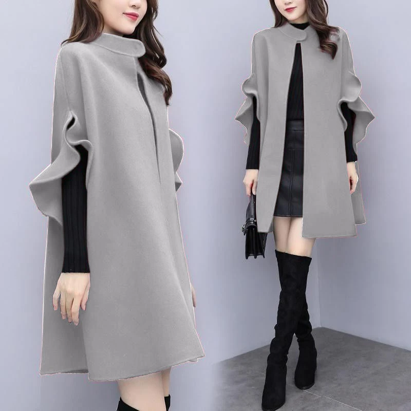 

Куртка-накидка Женская шерстяная с накидкой, на осень/зиму, 5XL