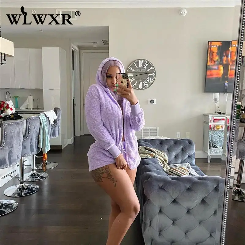 

WLWXR осенний флисовый розовый спортивный костюм из двух предметов, женский черный свободный костюм 2021 из толстовки с длинным рукавом и шорт