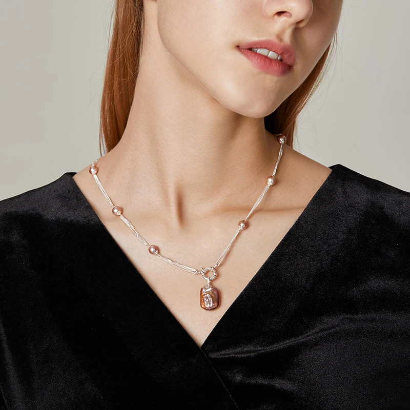 Женское ожерелье из серебра 925 пробы с натуральным пресноводным жемчугом |