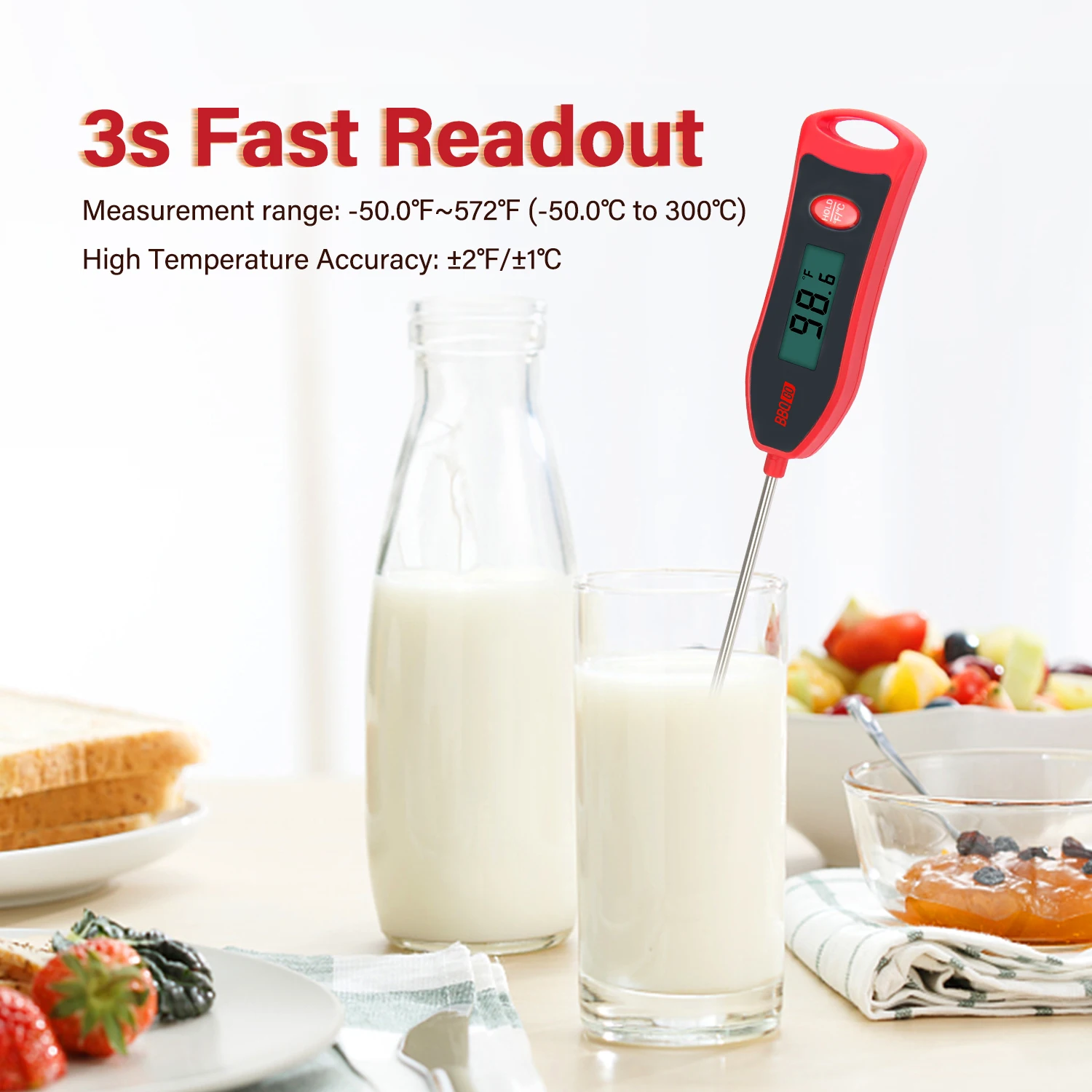 

Inkbird BG-HH1D Waterproof Cooking BBQ Thermometer Indoor&Outdoor Instant Read Food Temperature Meter for Turkey Smoker Milk