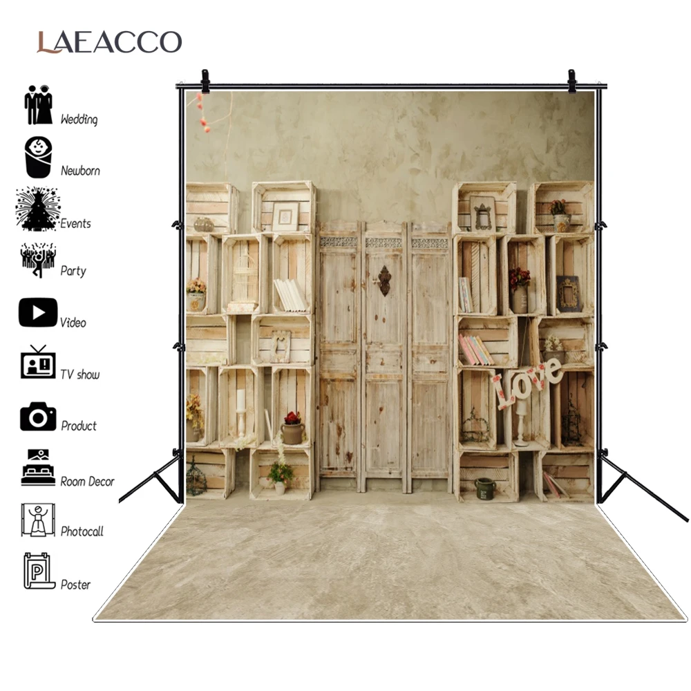 Laeacco фоны для фотосъемки экран деревянная полка коробка рамка цветок в горшке