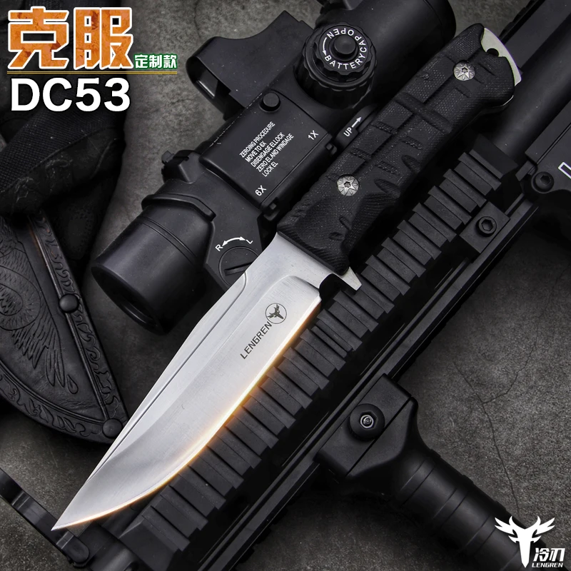 LENGREN G10 Handle high hardness DC53 61HRC tactical knife Fixed  Camping Tool survival outdoor north American hunting knive
