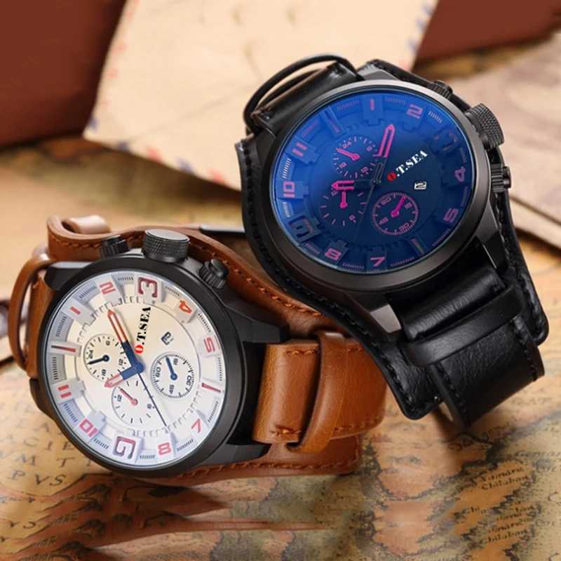 Роскошные кожаные часы Мужские Военные Спортивные кварцевые наручные 2019 Самые