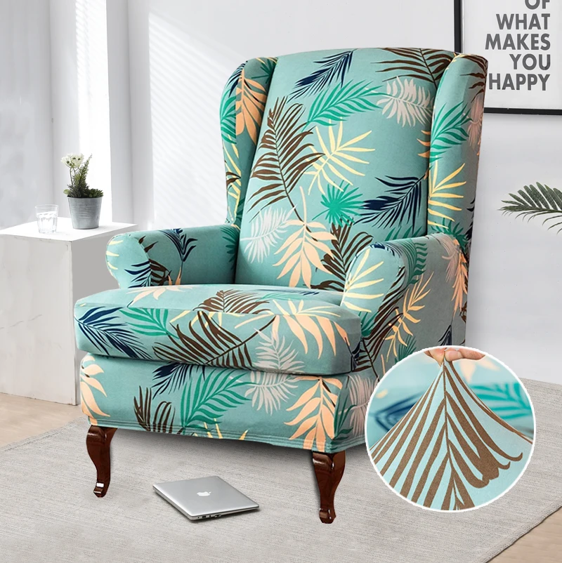 

Wing Chair Slipcovers Stretchy Wingback Armchair Covers Spandex Polyester Sofa Covers Leaves Flower Printed Furniture Protector