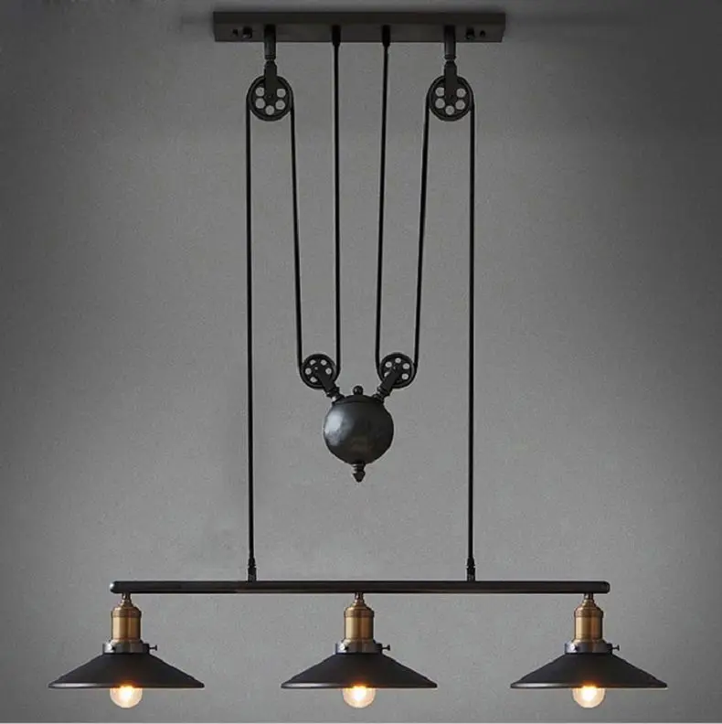 Lifting Droplight American Style Retro Personality Industrial Restaurant Ceiling Milk Tea Shop Creative Pulley Rope Tieyi Lamp | Лампы и