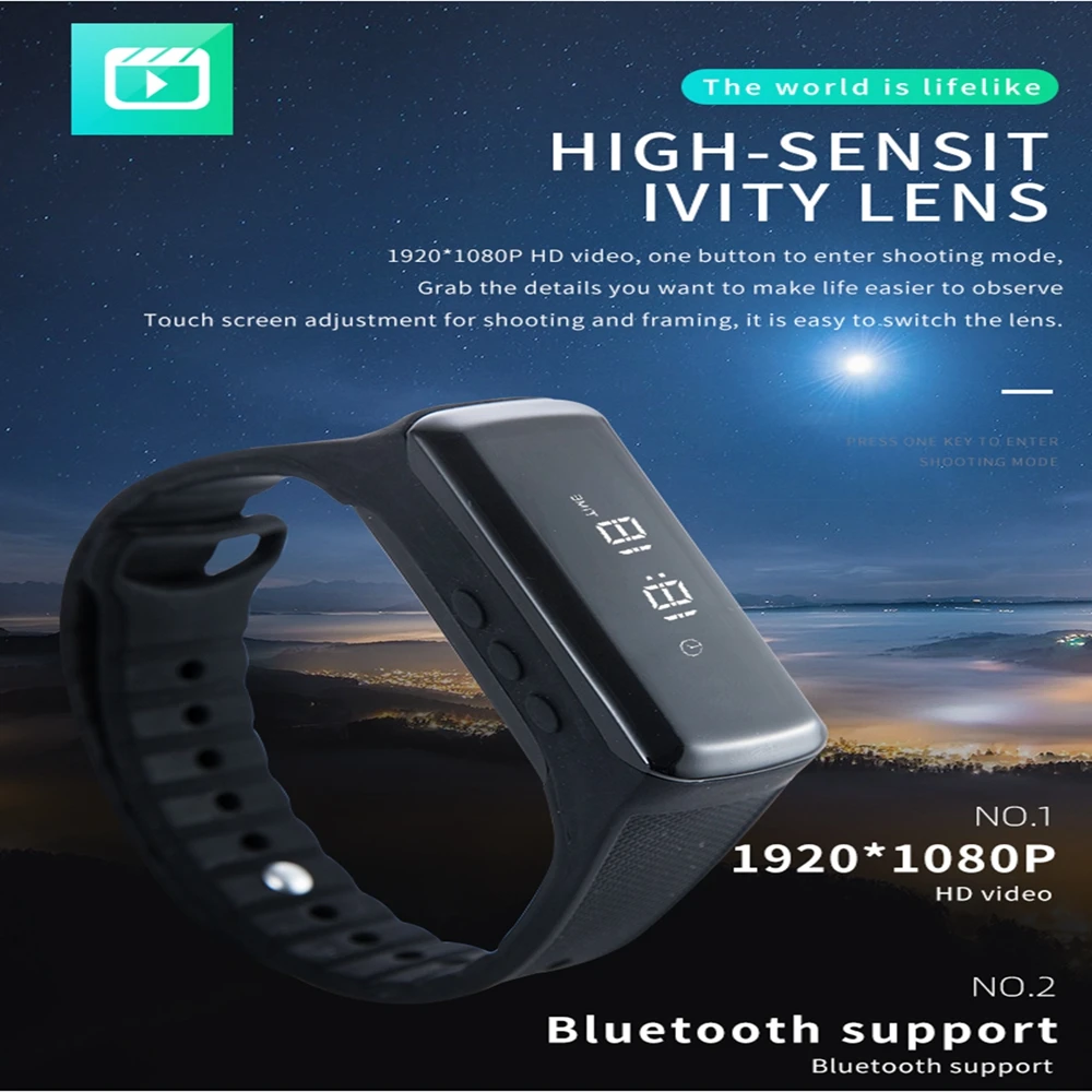 

FullHD 1080P Sports Watch Secret Mini Camera Outdoor Smart Bluetooth DV Recorder Touch Button Shooting Equipment Support SD Card