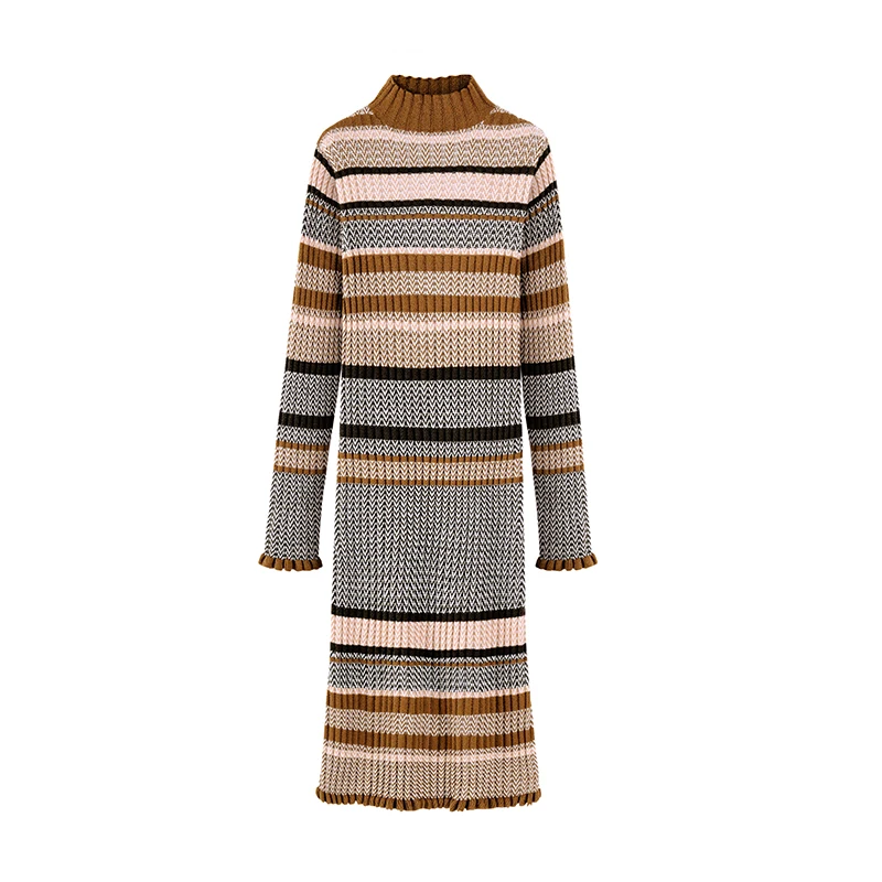 

Autumn Winter Women Sweater Dress Colorful knit Stripe Sweater Dress Runway Women Slim Sexy Knit Dress UM015