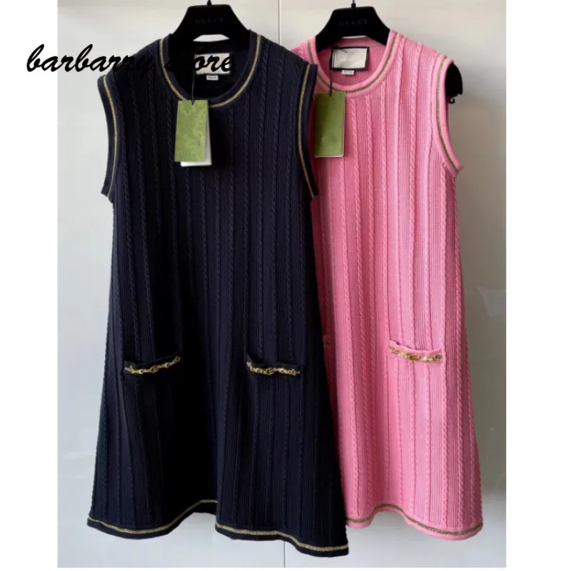 

Женское прямое платье без рукавов, Роскошное дизайнерское платье-жилет с металлическим украшением и круглым вырезом