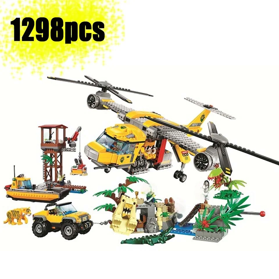 

10713 1298PCS City series Jungle Air Drop Helicopter Building Blocks Bricks friend Toys 60162