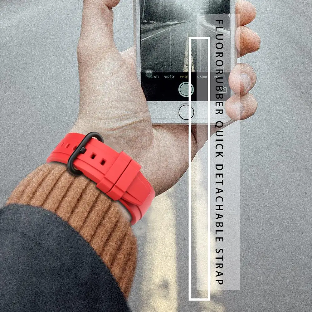 

MAIKES Red Fluorine Rubber Watch Strap 20mm 22mm Men Women Sport Waterproof Quick Release Spring Bar Watchband
