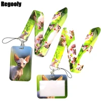 sphynx hairless cat lanyard credit card id holder bag student women travel card cover badge car keychain decorations