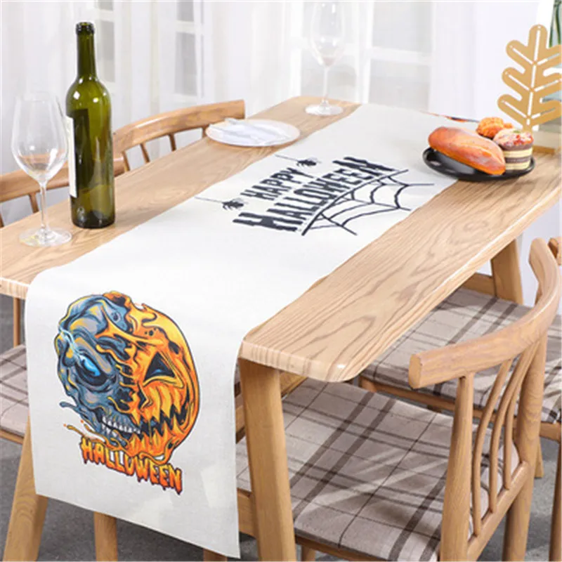 

New Halloween Decoration Table Runner Terror Pumpkin Pattern White Oxford Cloth Cover Home Restaurant Party Supplies Tablecloth