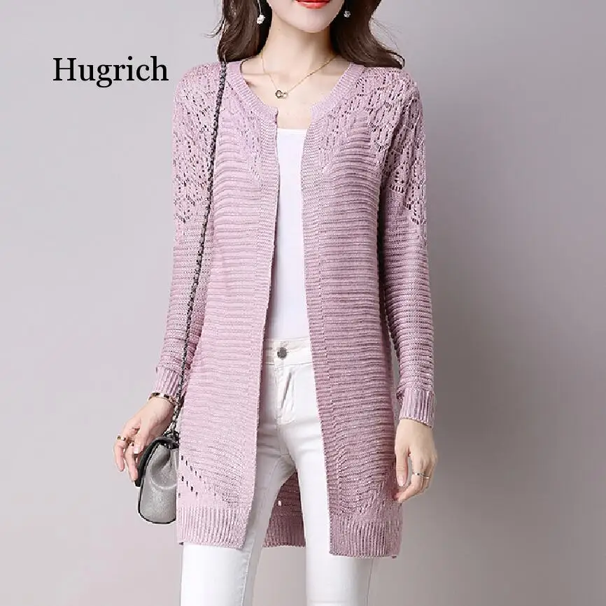 

Women Cardigan Solid Color Hollow Out Sweaters Size S-Xxl Poncho Full Sleeve Open Stitch Female Knitted Outerwear