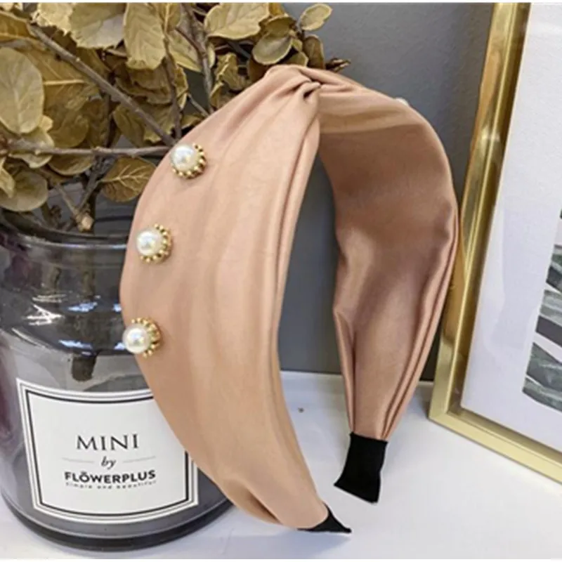 

Women Pearls Cross Headband Solid Korean Hair Accessories Wide Head Band Face Washing Adults Hairband Pearls Women Turban Spring