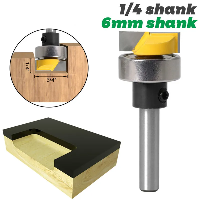 

6mm shank 1/4" Shank Template Trim Router Bit - Bottom Cleaning 3/4"W X 1/4"H Woodworking cutter Tenon Cutter for Woodwork