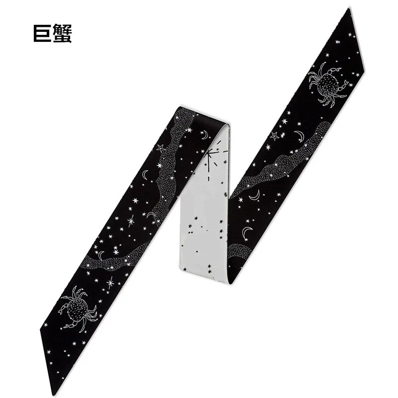 

2021 New tarot card twelve zodiac imitation silk scarf European and American print binding bag handle small ribbon scarf