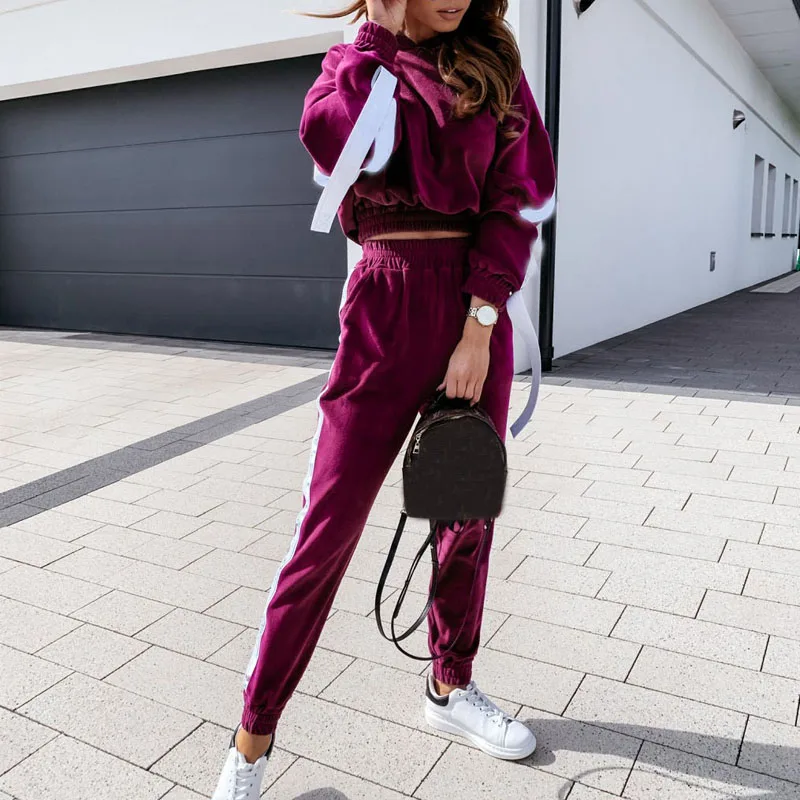 

2020 Two Piece Set Outfits Hoodies Tops and Long Pants Splicing Casual Sports Suit for Women Tracksuits Joggers Clothing