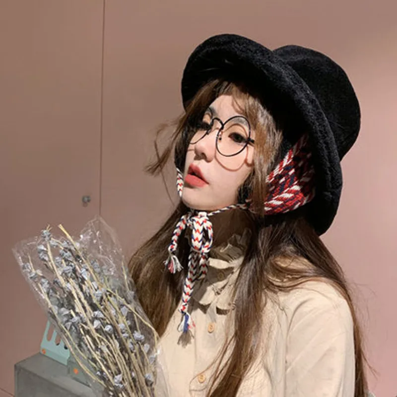 Hats, women, autumn, winter, lovely, wild, plush, hat, ear hat, thickened, warm, long fry hat, fisherman's hat.
