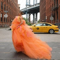 orange 2022 prom dress floor length evening dresses lush tulle ball gown fluffy maternity dress for photoshoot