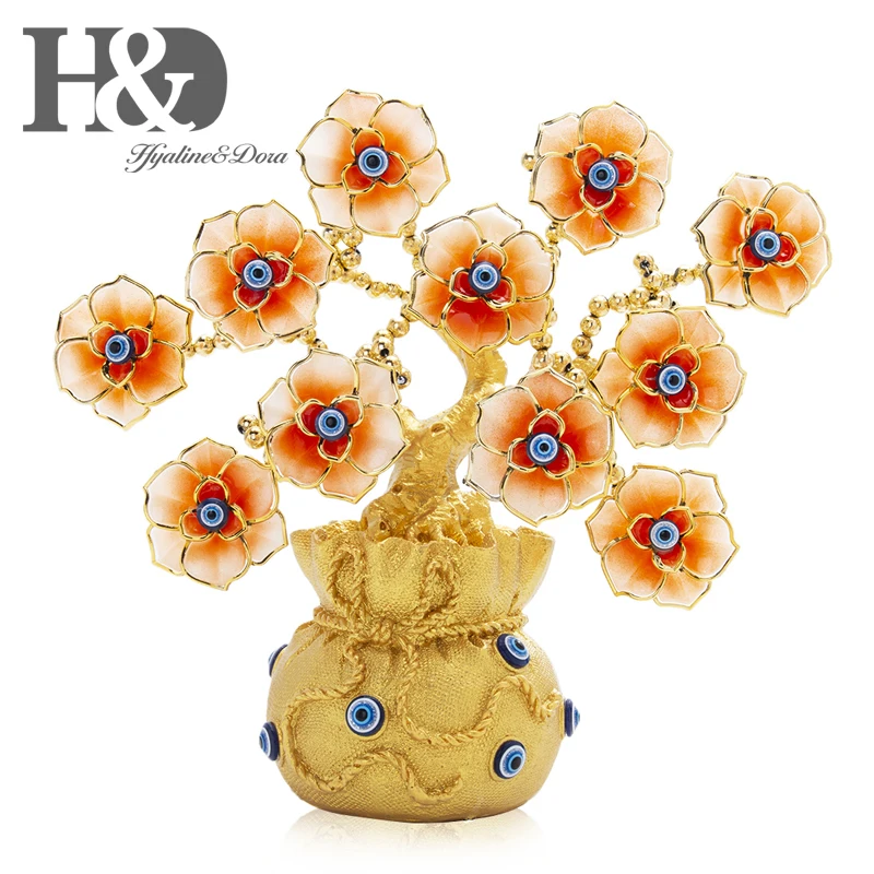 fortune Bag Flower H& D Fengshui голубое сглаза дерево для защиты денег богатство достижения удачу Рождественский подарок домашний Декор Орнамент демонстрационная смола - Цвет: fortune Bag Flower