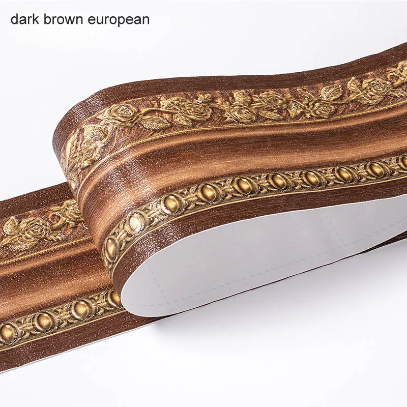 dark brown european Водонепроницаемый деревенский плитка 5 м длина гостиная плинтус для ванной комнаты самоклеющиеся винтажные обои границы 3D рельефные наклейки на стену - Цвет: dark brown european