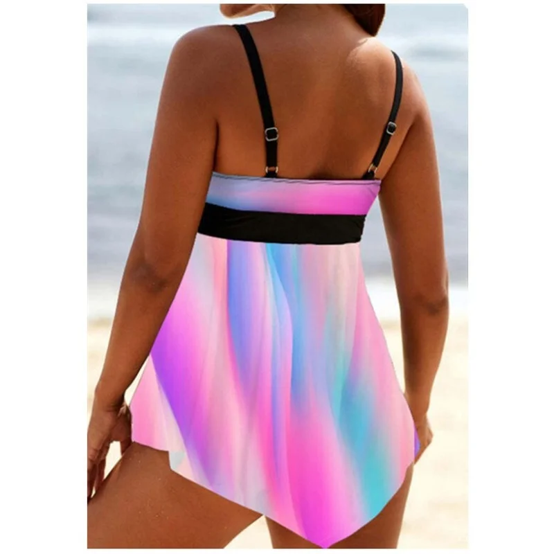 

WEPBEL Two Piece Tankini Set Sexy Summer Padded Pleated Bandage Swimsuit Women Push-Up New Beach Bikini Set Split Swimwear Suit