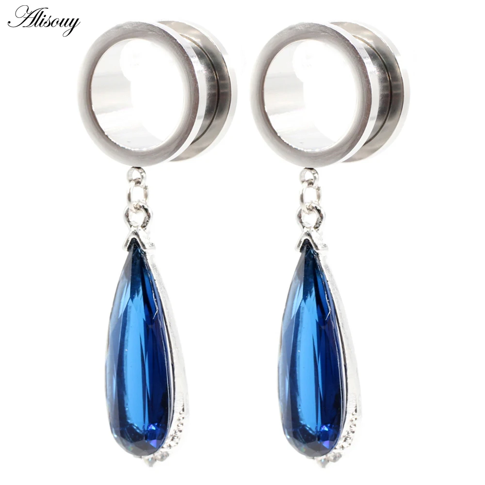 Растягиватель Alisouy Для Пирсинга Ушей, ювелирное изделие из нержавеющей стали с хрустальными подвесками в форме капли воды, 2 шт., 6-25 мм