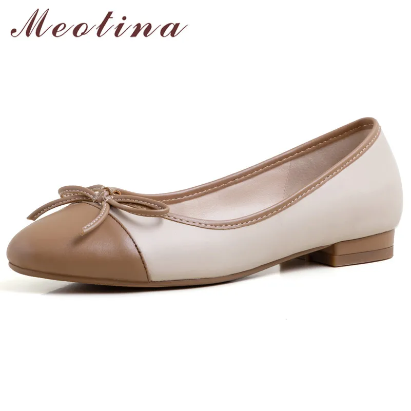 

Meotina/Женская обувь, весенние балетки на плоской подошве женская обувь смешанные цвета, плоский лоферы с бантом круглый носок топ-сайдеры жен...
