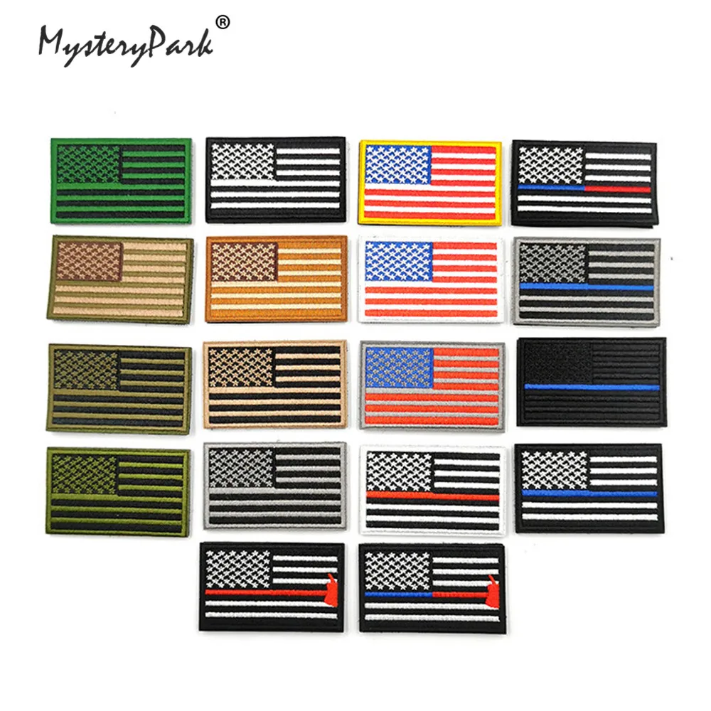 

3D Embroidered Flag Patches Velcro Hook Loop Tactical Stripes Iron on Appliques Military Armband Badge Backpack Sticker