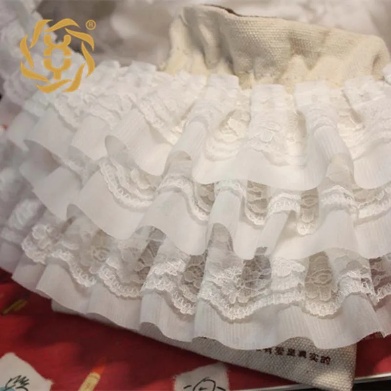 41 ярдов плиссированная шифоновая кружевная отделка гофрированный розовый белый