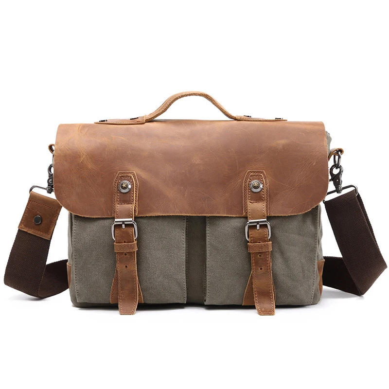 Мужская кожаная сумка для ноутбука Холщовая Сумка на плечо дизайнерская