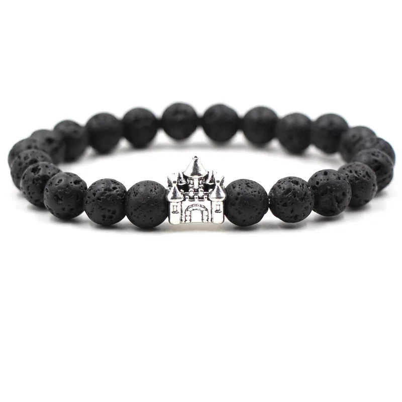 Браслет с бусинами и узором в виде замка черный белый браслет из натурального