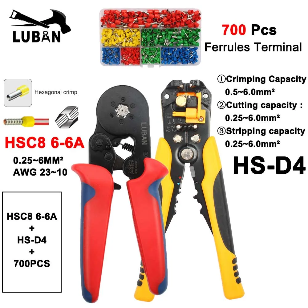 Alicates de crimpado autoajustables HSC8 6-6B HSC8 6-6A, terminales de 0,25-6mm, herramientas de prensado, multi marca TOP HSC8 6-6 23-10AWG