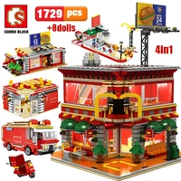 sembo block sd6901 led restaurant city street view serie 4 in1 assembly building block architecture model brick toy for children