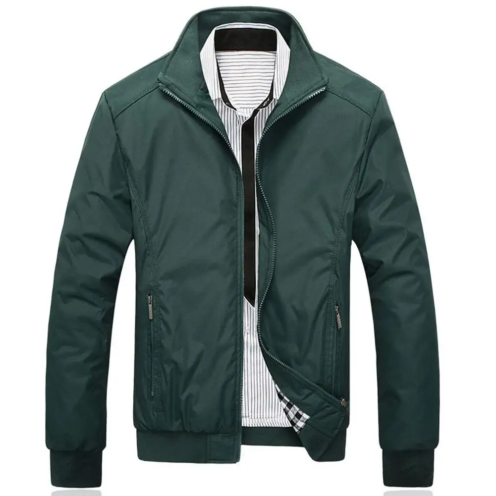 

Autumn Winter Fashion Stand Collar Jacket Men Slim And Fit Zipper Long Sleeve Coat
