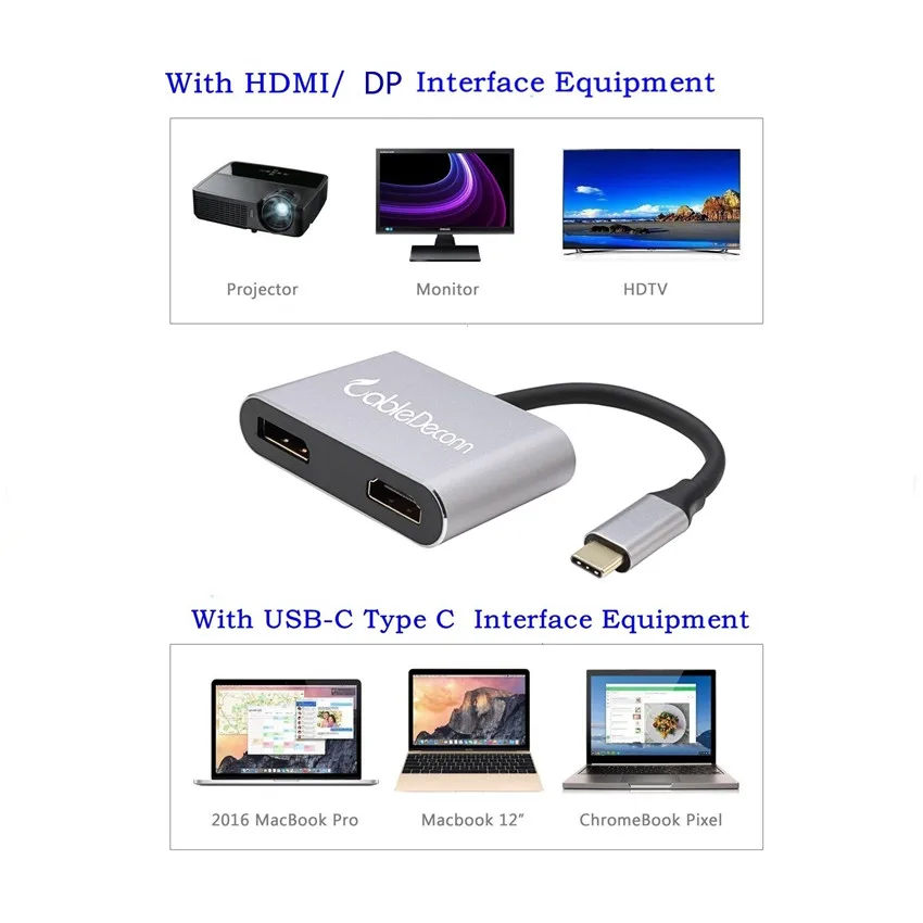 USB C к HDMI DisplayPort адаптер конвертер 4 60 Гц двойной тип концентратор для Macbook HDTV