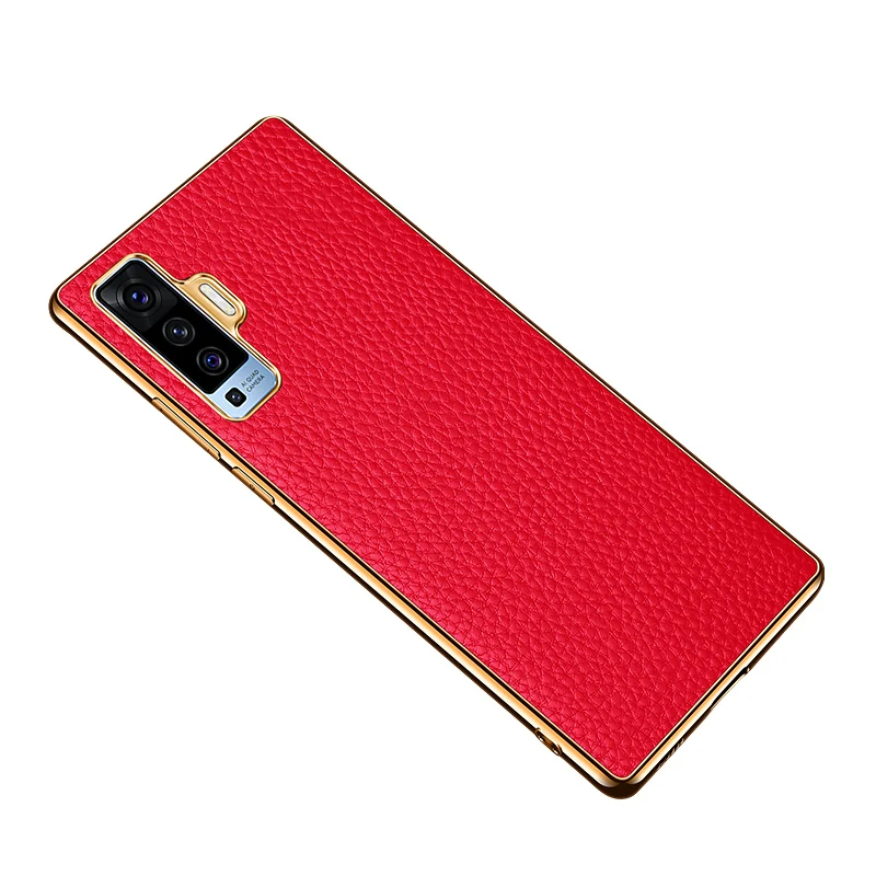 

Luxury Genuine Leather Cover Case For Vivo X50 Pro Phone Bags Fundas Coque Anti-knock Litchi Texture Plating Soft