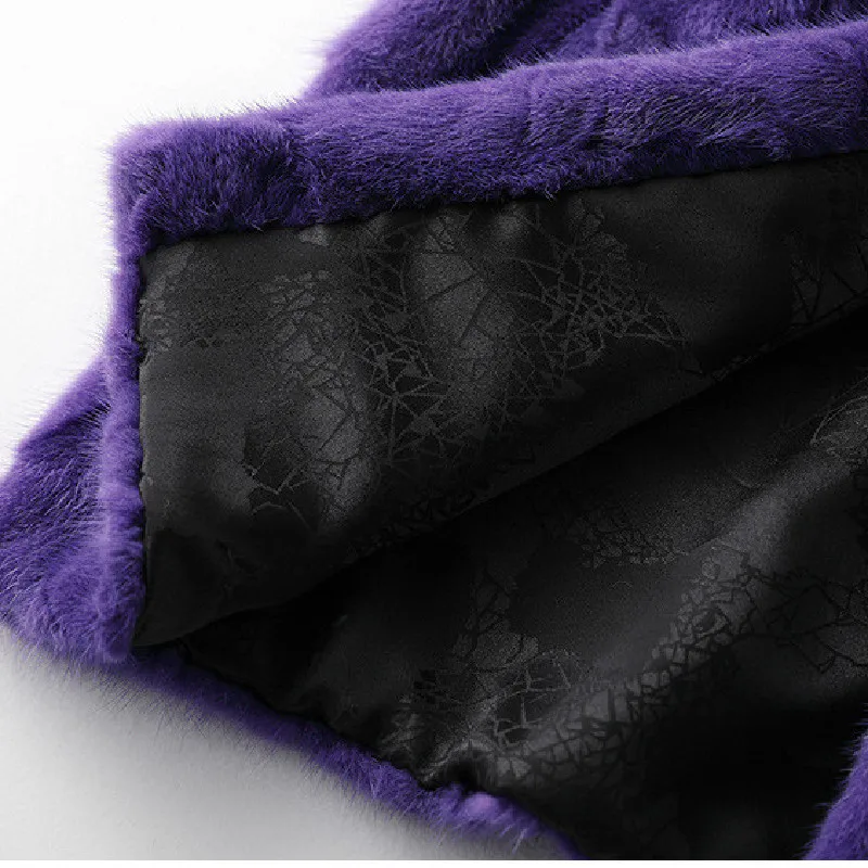 

2020 New Fashion Genuine Mink Fur Long Coat For Women Female Purple Turn Down Collar Full Pelt Overcoat Top Quality