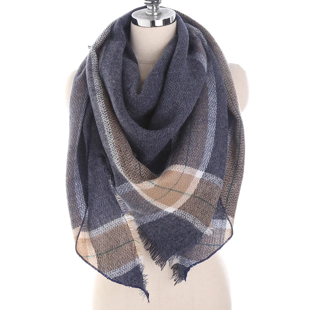 Модный женский зимний шарф однотонный теплый Женская шаль вязаные треугольные