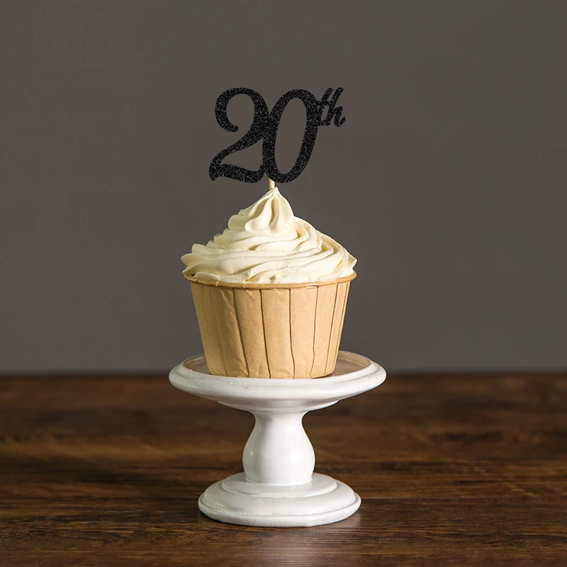 Золотые/Серебристые/черные блестящие 20 капкейковые топперы для празднования дня