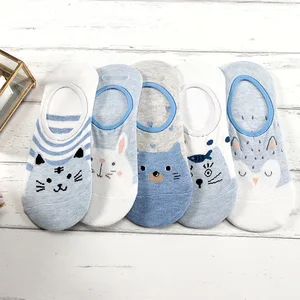 Носки женские, синие, с рисунком животных, летние, дышащие, повседневные, модные, для девочек, 5 парлот,набор носков