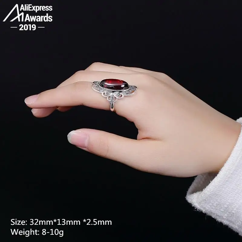 S925 огромный камень изысканный античный магазин рубиновые кольца для женщин