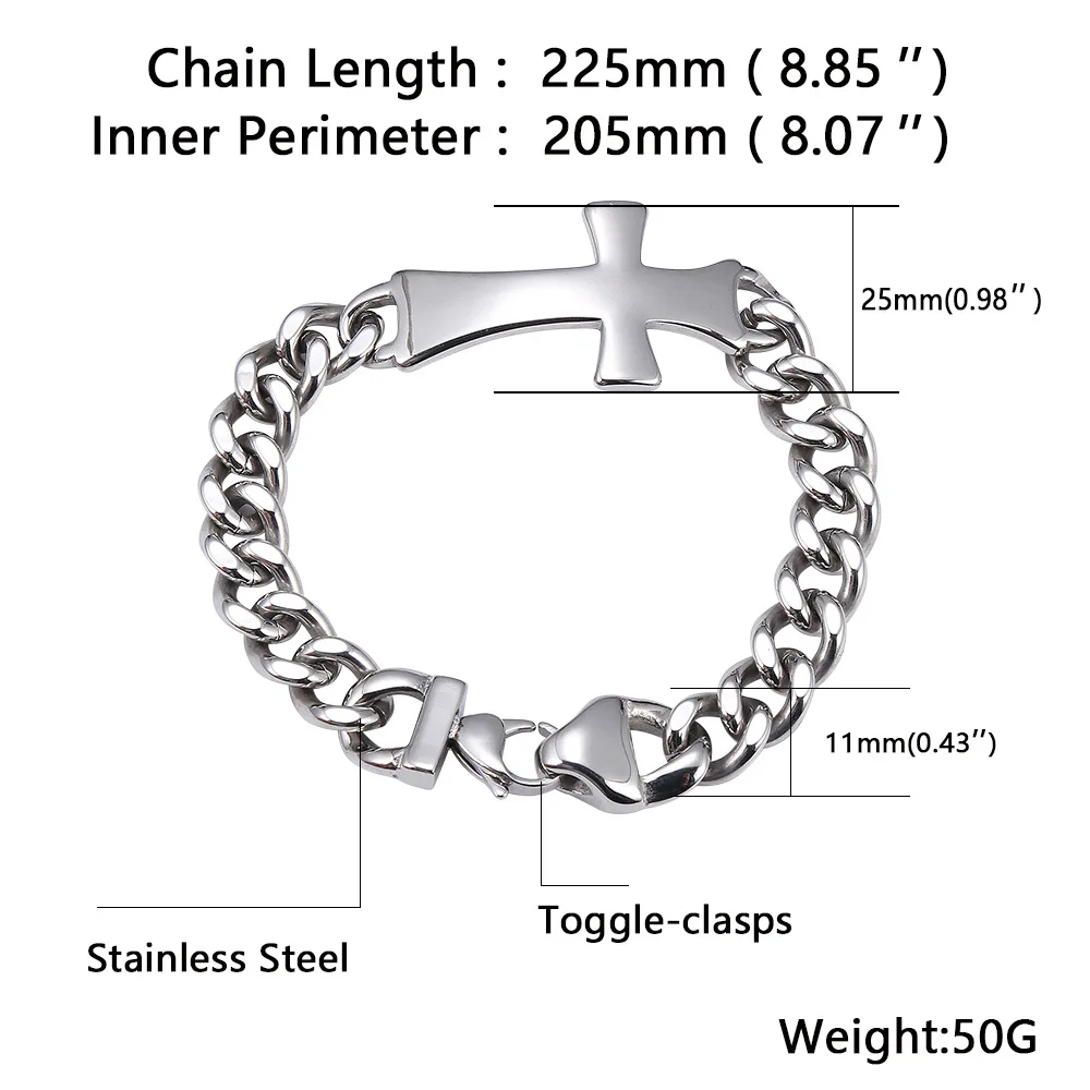 

Stainless Steel Mens Cross Bracelet Curb Chain Polished Gothic Punk Jewelry