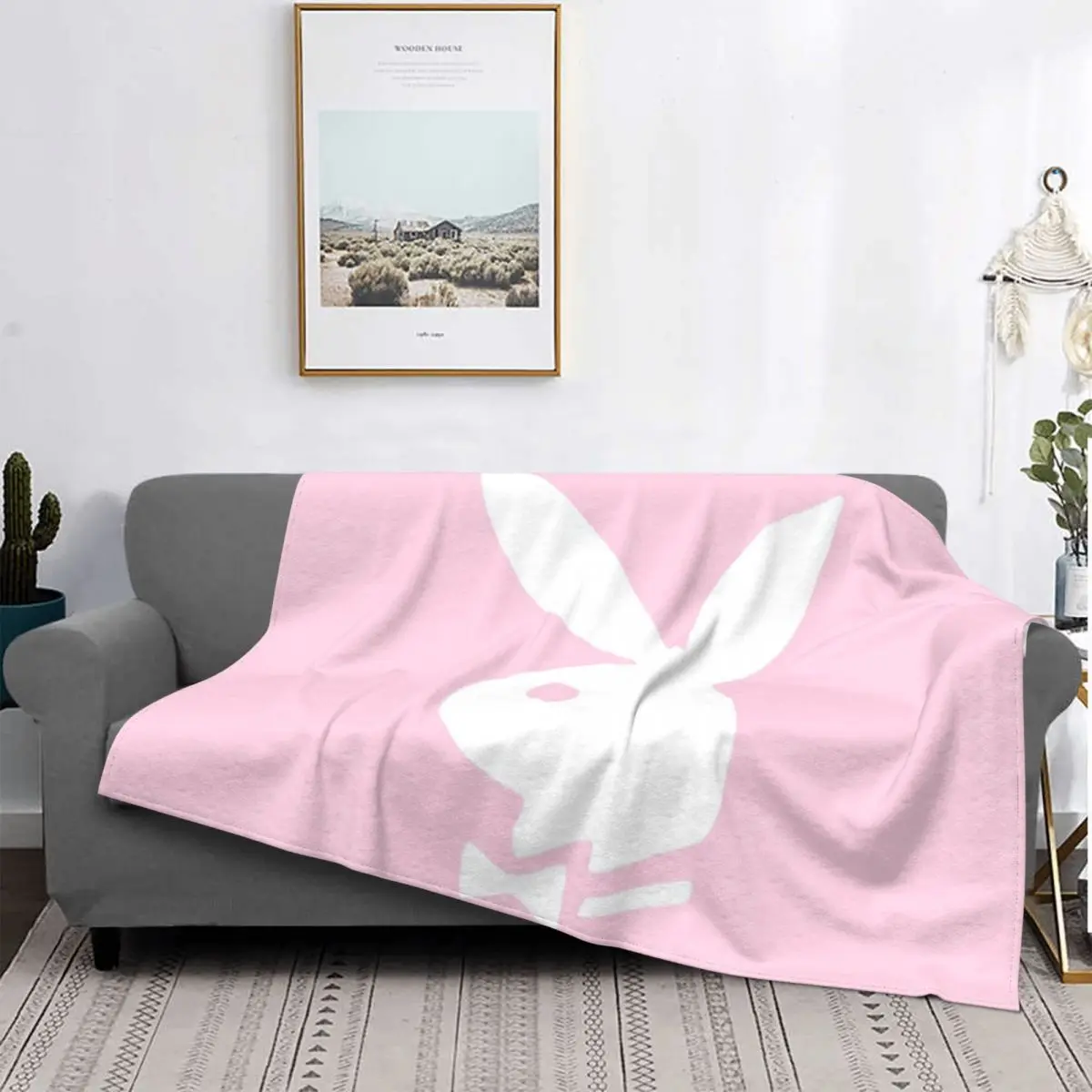 

White Pink Playboy Bunny Blanket Bedspread Bed Plaid Duvets Bed Blankets Fleece Blanket Weighted Blanket