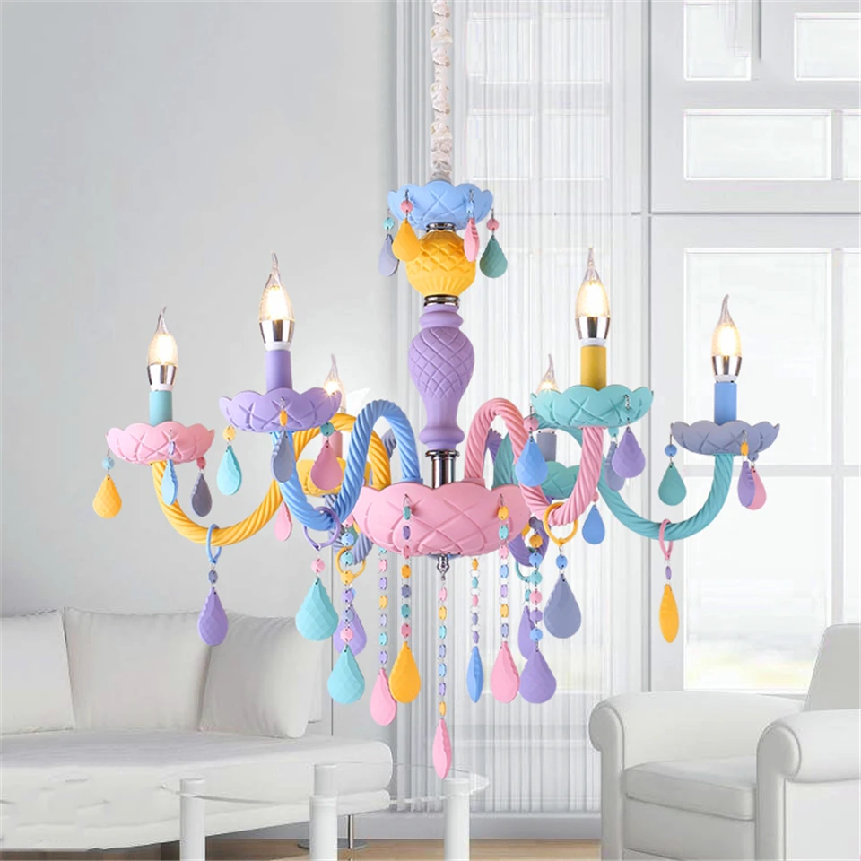 

Nordic Rainbow Candy E14 LED Chandelier Lighting Children Bedroom Living Room Learning Chandelier Hanging Lamp Indoor Decoration