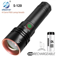 super bright 4 core p50 led flashlight 4 lighting modes telescopic zoom support one key to close suitable for outdoor