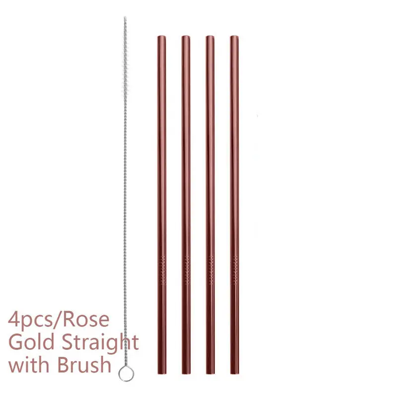 4 Rose gold Straight 4/8 шт 7 цветов металлическая соломинка из нержавеющей стали для питья в многоразовых соломинках - Цвет: 4 Rose gold Straight